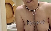 Humiliated French slave maid flashes toilet bound for public dirty talk degradation