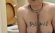 Humiliated French slave maid flashes toilet bound for public dirty talk degradation