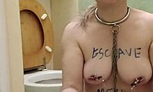 Humiliated French slave maid flashes toilet bound for public dirty talk degradation
