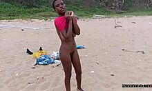 skinny ebony teen's tight wet pussy stretched on beach vacation sex