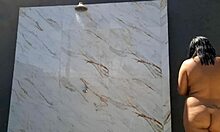 she took creampie in pussy then showered naked outdoors for neighbors to watch!