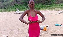 skinny ebony teen's tight wet pussy stretched on beach vacation sex