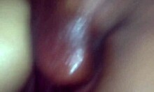 Oiled body bent over for painful doggystyle relief