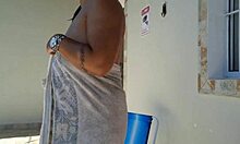 she took creampie in pussy then showered naked outdoors for neighbors to watch!