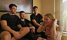 whoa total sub slut next door 😩 her hubby hands her over for dp facial gagging and cum mouthful!!