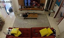 Intrigued delivery man recognizes hot wife thay ksada on sofa and gets teasing suck with english subtitles