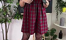 whoa sexy mature blonde in heels stockings glasses handcuffs teases fat ass solo