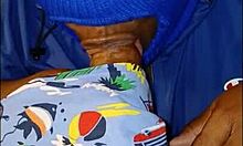 Oops masked curvy babe soaks jacket slurping big black cock pov handjob cum