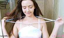 hey striking brunette beauty just took a steamy shower