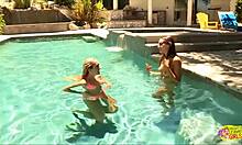 Brunette Fingers Blonde Friend's Pussy Outdoors