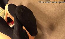 Footjob tease and sock bukkake trains my masochist slave!