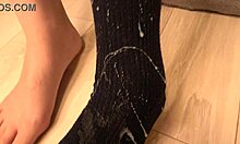 Footjob tease and sock bukkake trains my masochist slave!