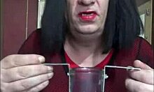 shy crossdresser teases self-fill with homemade toy