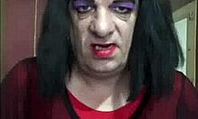 shy crossdresser teases self-fill with homemade toy