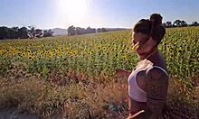 Damiana pounds hard in sunflower field challenge!