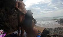 Busty Española Pounds Pussy on Public Beach.