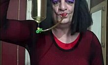 shy crossdresser teases self-fill with homemade toy