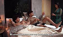 hey stepson and buddy jerking off... hot stepmom jumps in to teach pussy licking and more 😏👅💦