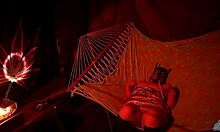 bbw teases her wet chubby pussy in tent then fingers to moaning orgasm in hammock