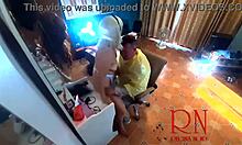 nudist barbershop lady, your apron hides nothing... surprise the client?