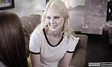 stepsister invites bff to share stepbrother's monster cock deepthroating her shaved pussy together