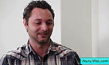 sexy asian teen glides nuru gel over naked body for wet massage