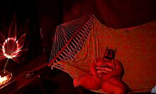 bbw teases her wet chubby pussy in tent then fingers to moaning orgasm in hammock