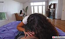 pierced nipple teen sucks cock then gets railed hard by family stud