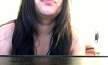 Sexy curvy big ass amateur teen wife strips naked like slut in living room