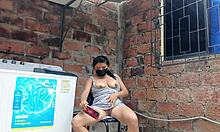 slutty neighbor flashes pussy under dress in yard