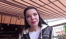 German scout fucks 18+ teen Tata Lilashi's hairy pussy hard in public casting