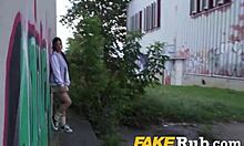 Best latina ass flashes outdoors then takes cash for public pounding