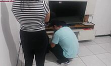 Frustrated Brazilian Housewife Models New Lingerie For Horny Technician Behind Husbands Back