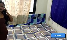 Hot Indian couple kisses passionately before missionary sex in sexy dress at home