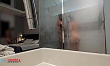 hubby cuckold watches his latina wife shower and play with massive bbc