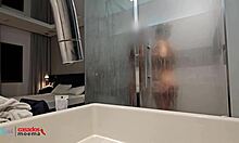 hubby cuckold watches his latina wife shower and play with massive bbc