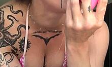 malafalda shoves monster dildo deep in pierced wet pussy lips miniskirt