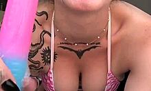 malafalda shoves monster dildo deep in pierced wet pussy lips miniskirt