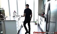 Fetish teen kneels as rough cock sperms her eager mouth