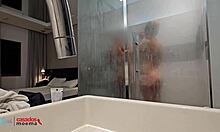 hubby cuckold watches his latina wife shower and play with massive bbc