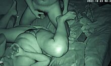 Post-Christmas party voyeur catches Asian girlfriend deepthroat orgasm blowjob.