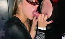 wife's tight pussy takes stranger cock at gloryhole while cuckold husband watches dripping