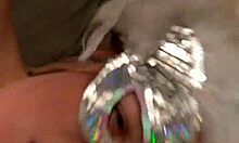 Ginger lady teases with her big fat tits masked and chubby