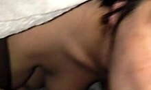 pretty black girlfriend sucks friend's thick cock closeup trim