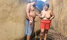 Madrasta Fudida Hard no Quintal While Neighbors Watch Her Huge Tits