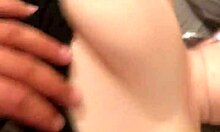 Ginger lady teases with her big fat tits masked and chubby