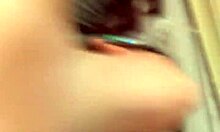 Ginger lady teases with her big fat tits masked and chubby