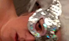 Ginger lady teases with her big fat tits masked and chubby