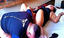 Submissive latina milf wife takes bareback anal from lover while cuckold husband films gaping ass