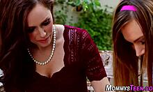 MILF Cougar Rubs Small Tits Outdoor with Taboo Teen Stepdaughter First Time